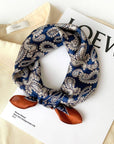 Vintage Paisley Silk Scarf: Navy/Caramel