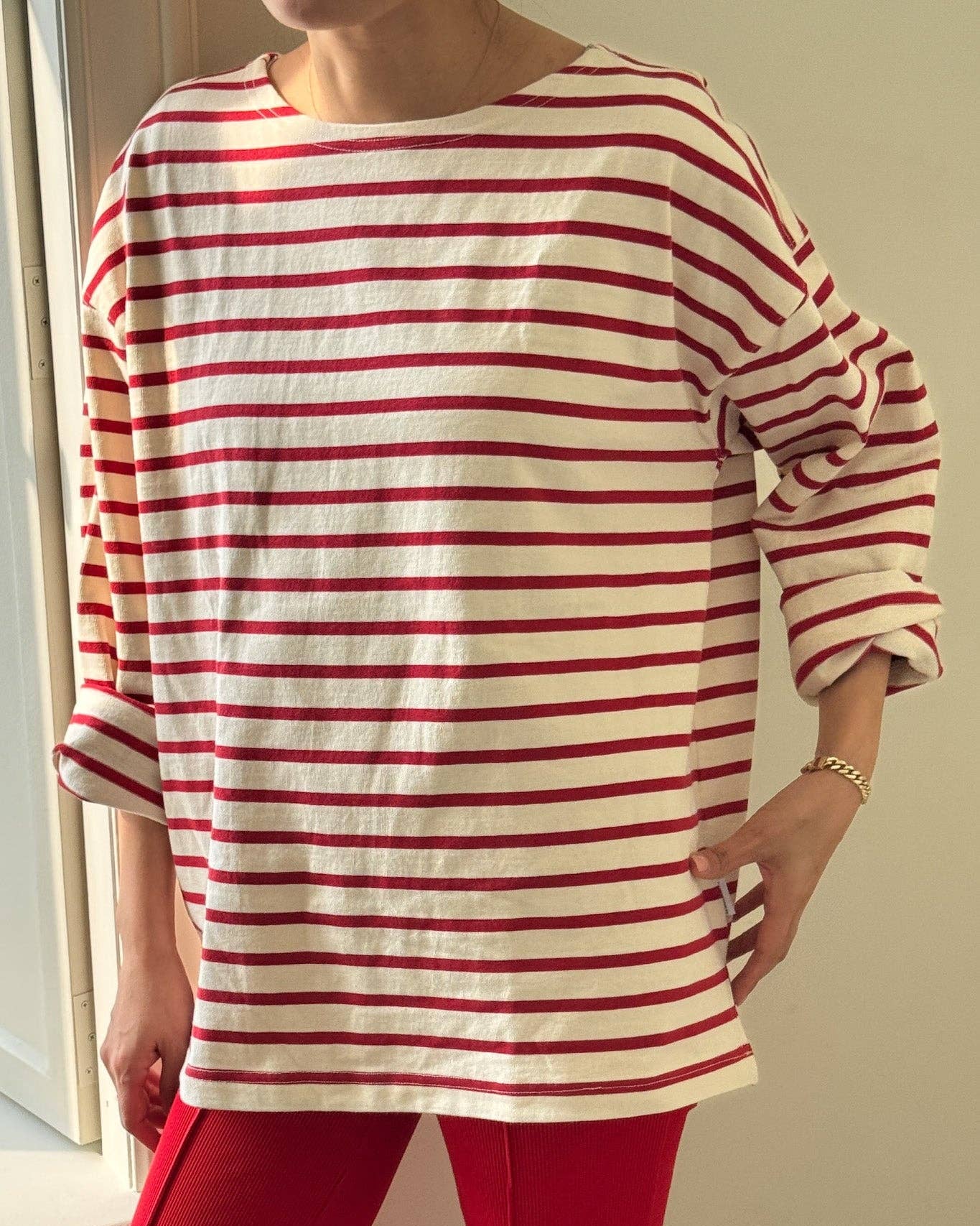 Marseille Boat Neck Top: Red Stripe