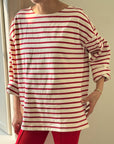 Marseille Boat Neck Top: Red Stripe