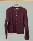Round Neck Cardigan: Plum