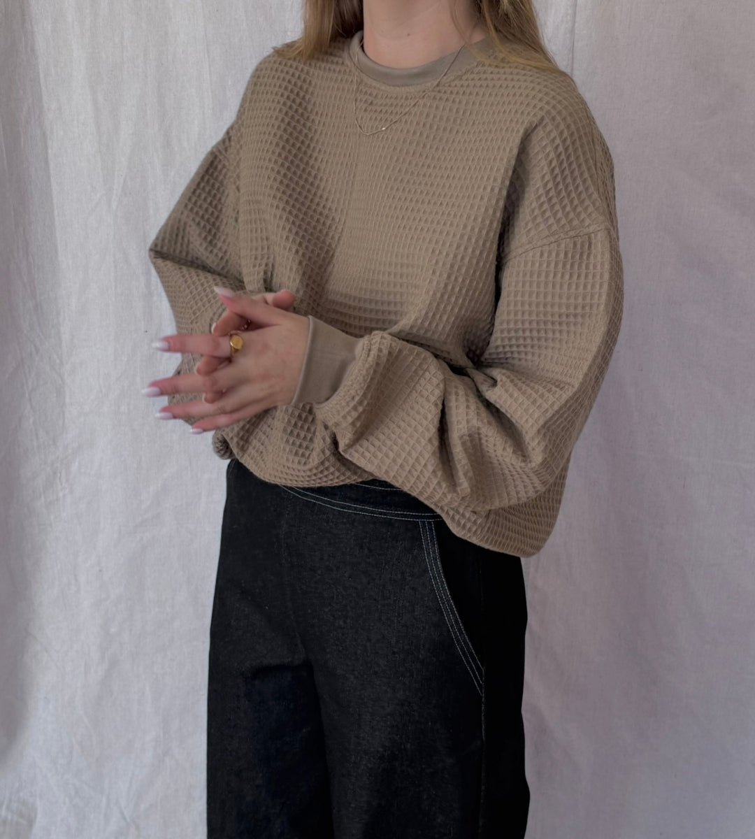 Izzy Sweatshirt Waffle Cotton Taupe