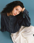 Funnel Neck Denim Jacket: SteelBlue