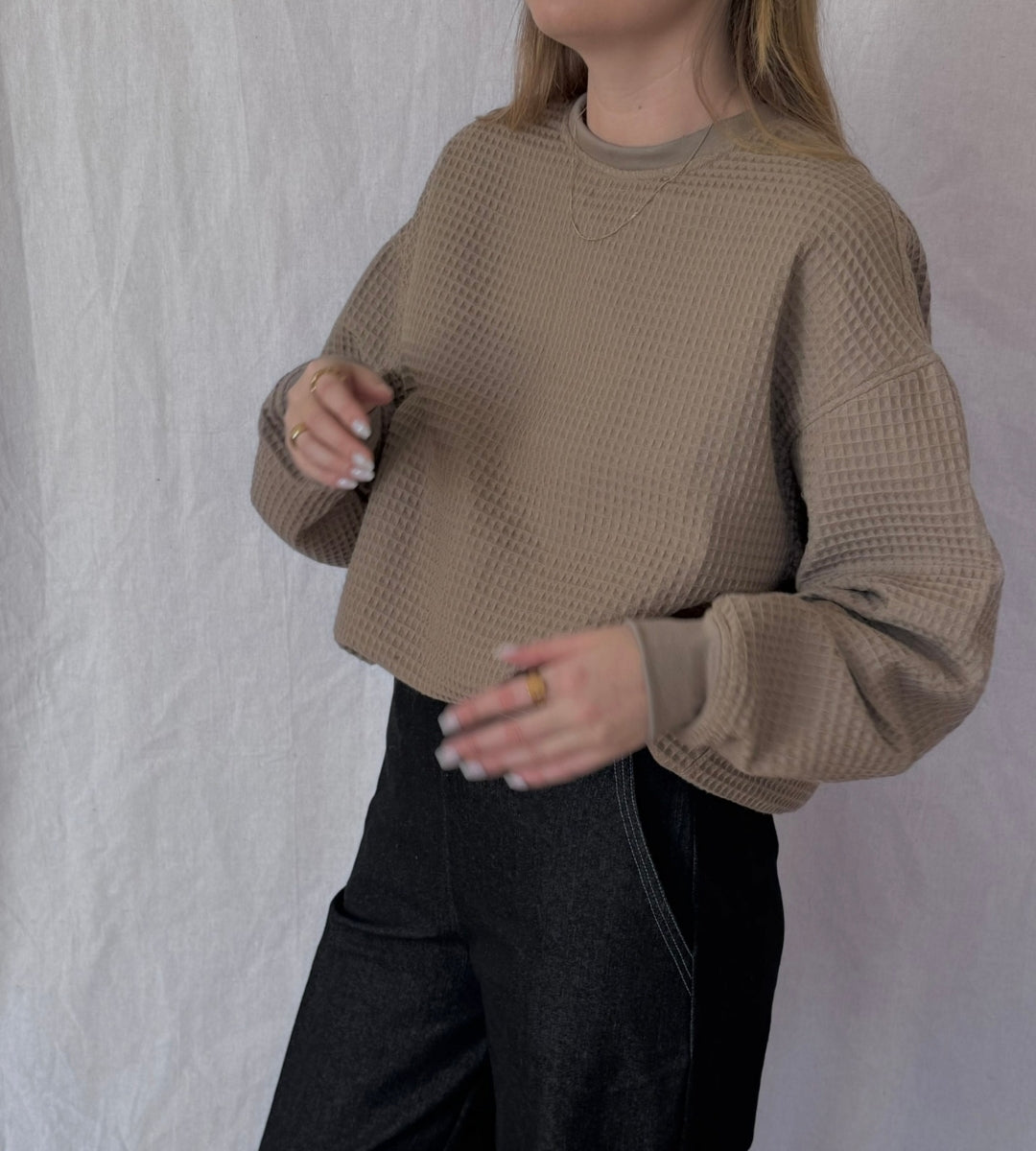 Izzy Sweatshirt Waffle Cotton Taupe