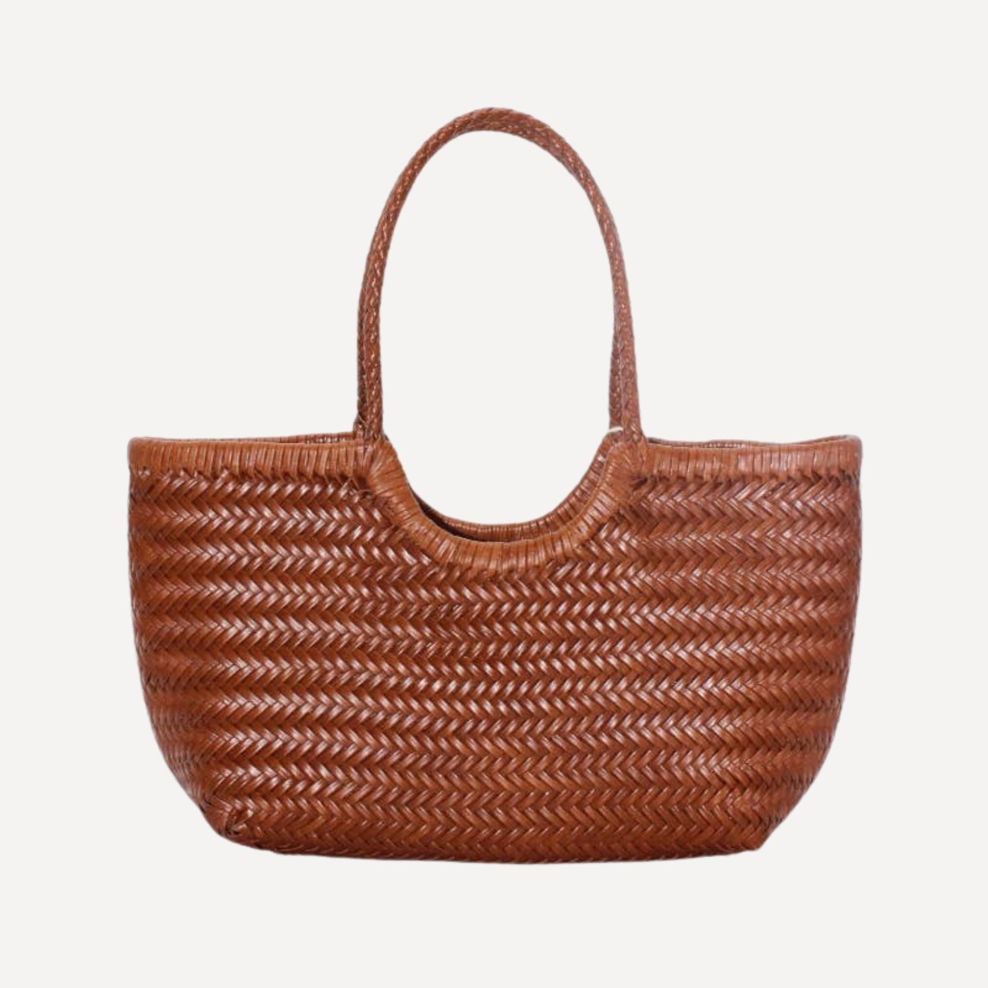Handwoven U Shape Leather Tote Bag: Brown