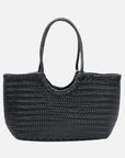 Handwoven U Shape Leather Tote Bag: Black