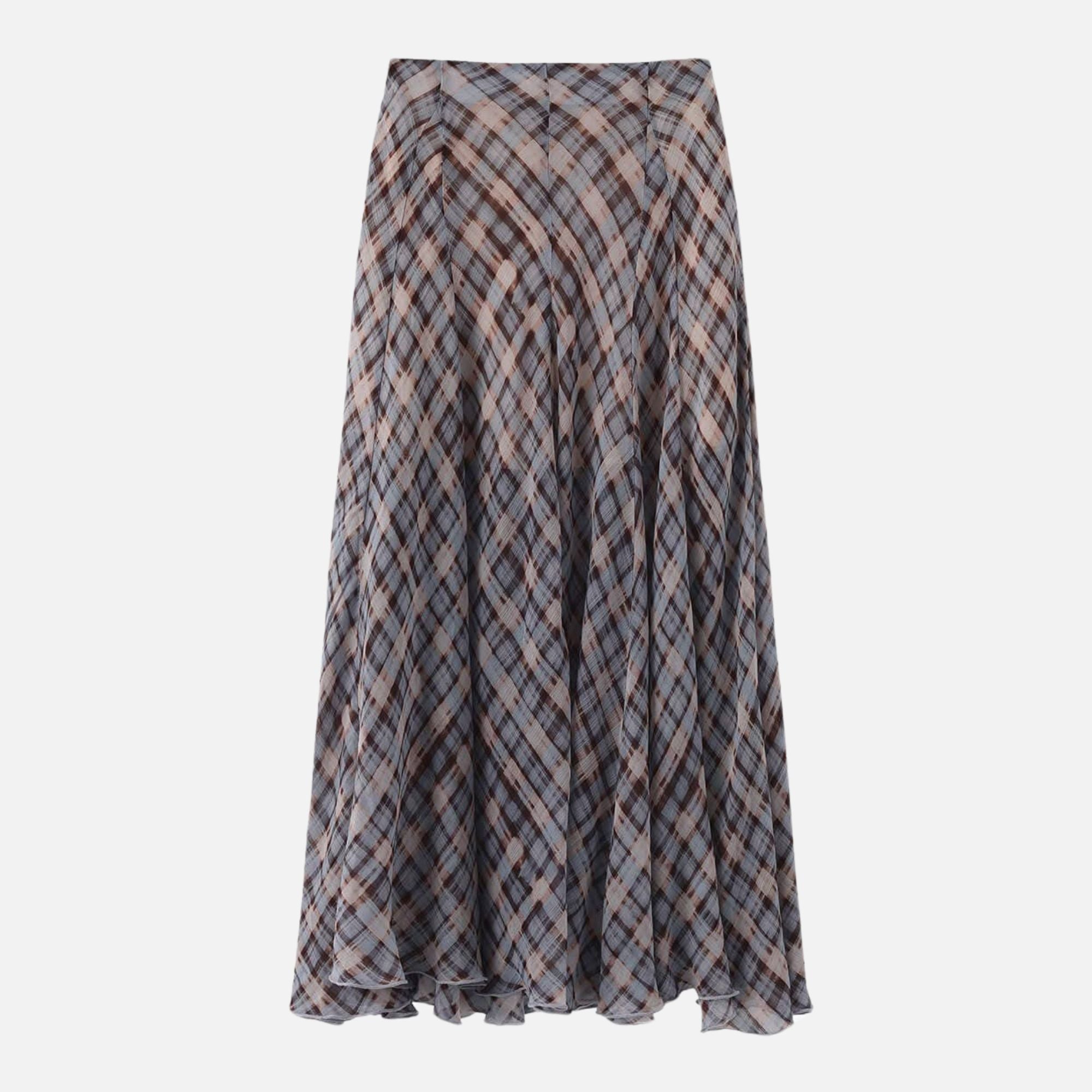 Asymmetrical Flowy Check Maxi Skirt: Blue
