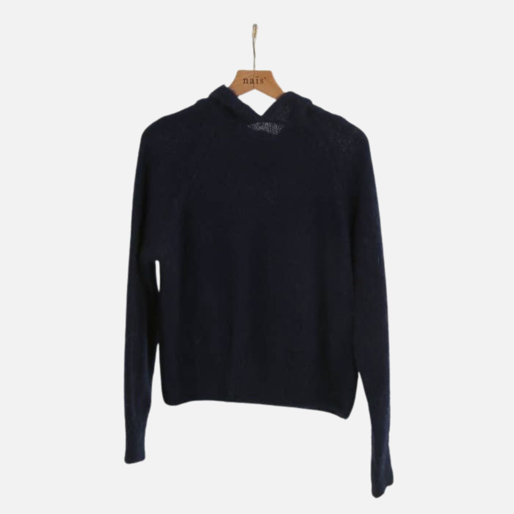 Hoodie-style sweater in kid mohair and merino wool: Navy Blue / One size