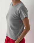 Pointelle Babe Tee: Melange Grey