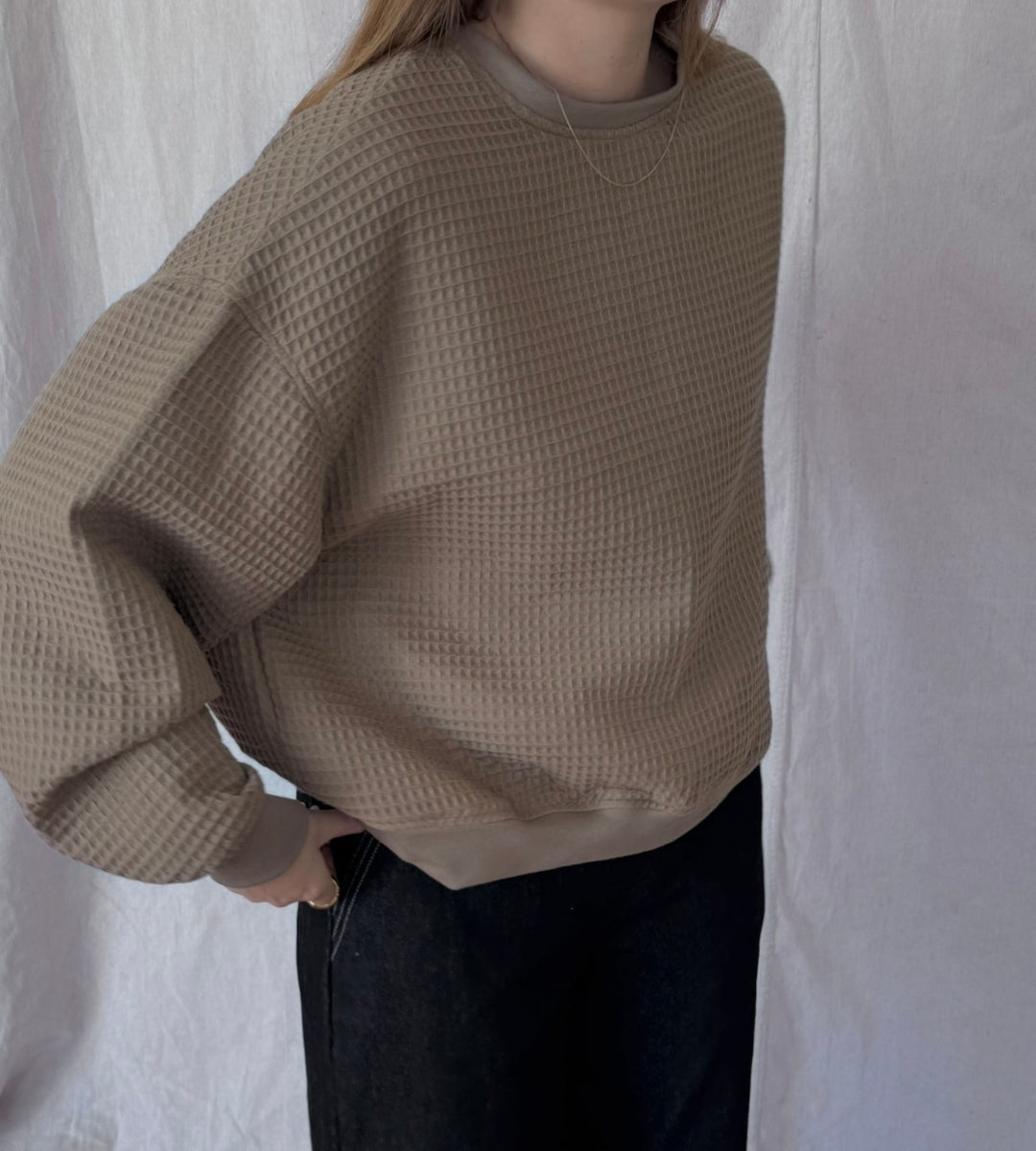 Izzy Sweatshirt Waffle Cotton Taupe
