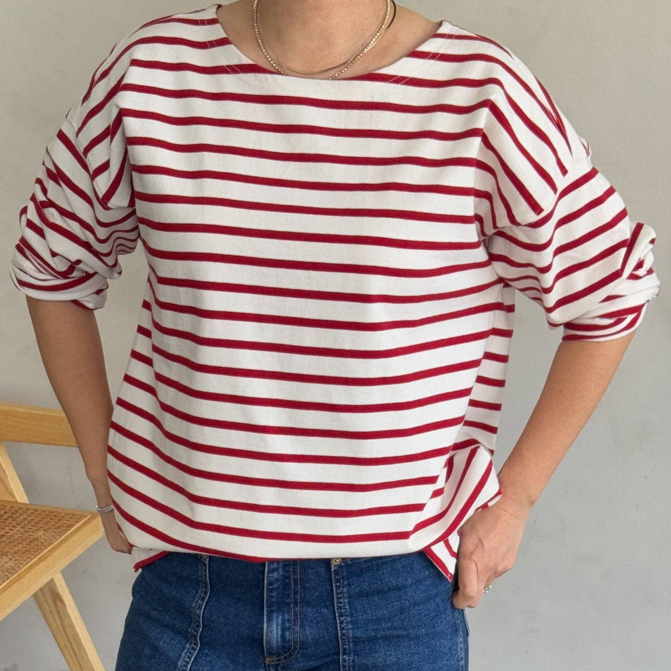 Marseille Boat Neck Top: Red Stripe