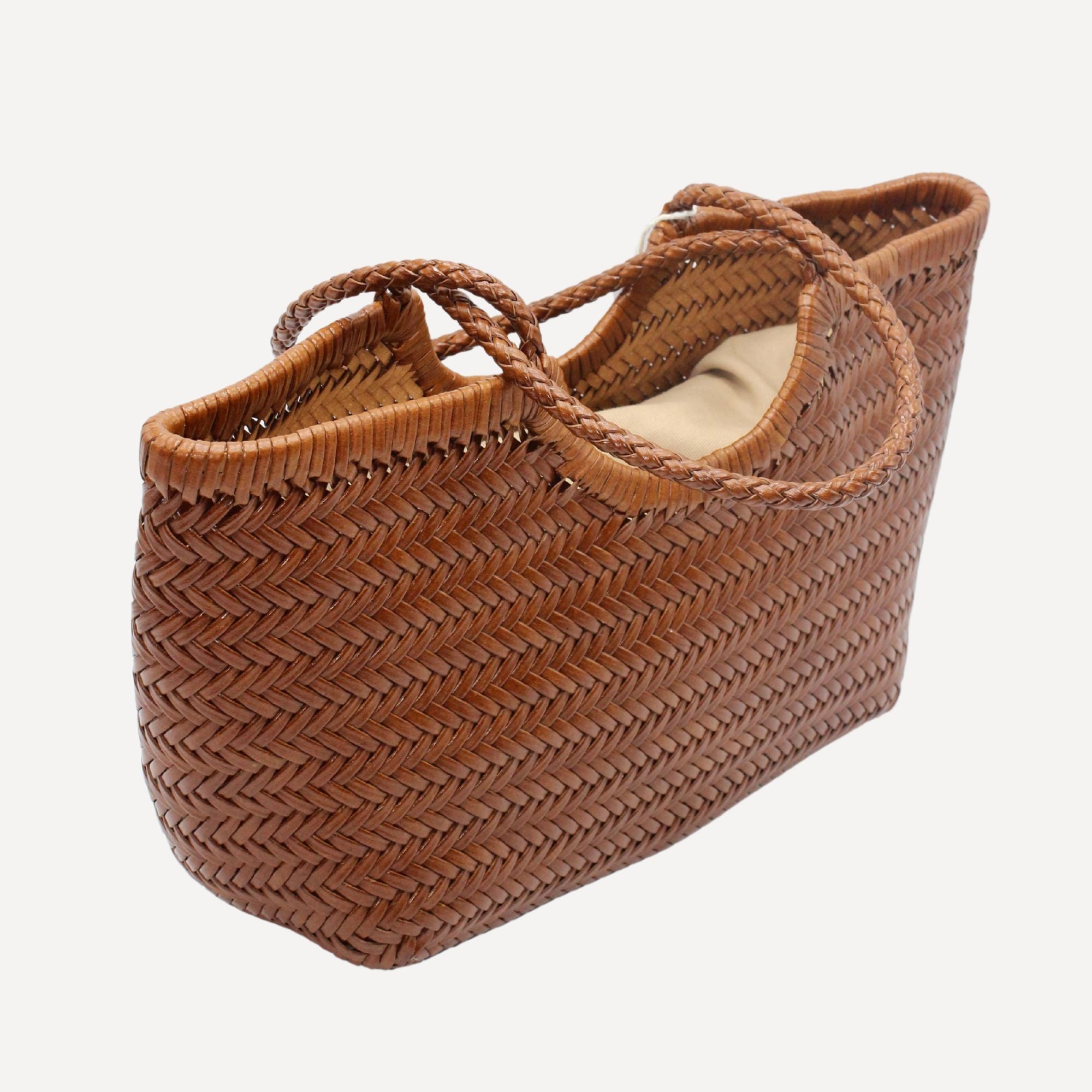 Handwoven U Shape Leather Tote Bag: Brown