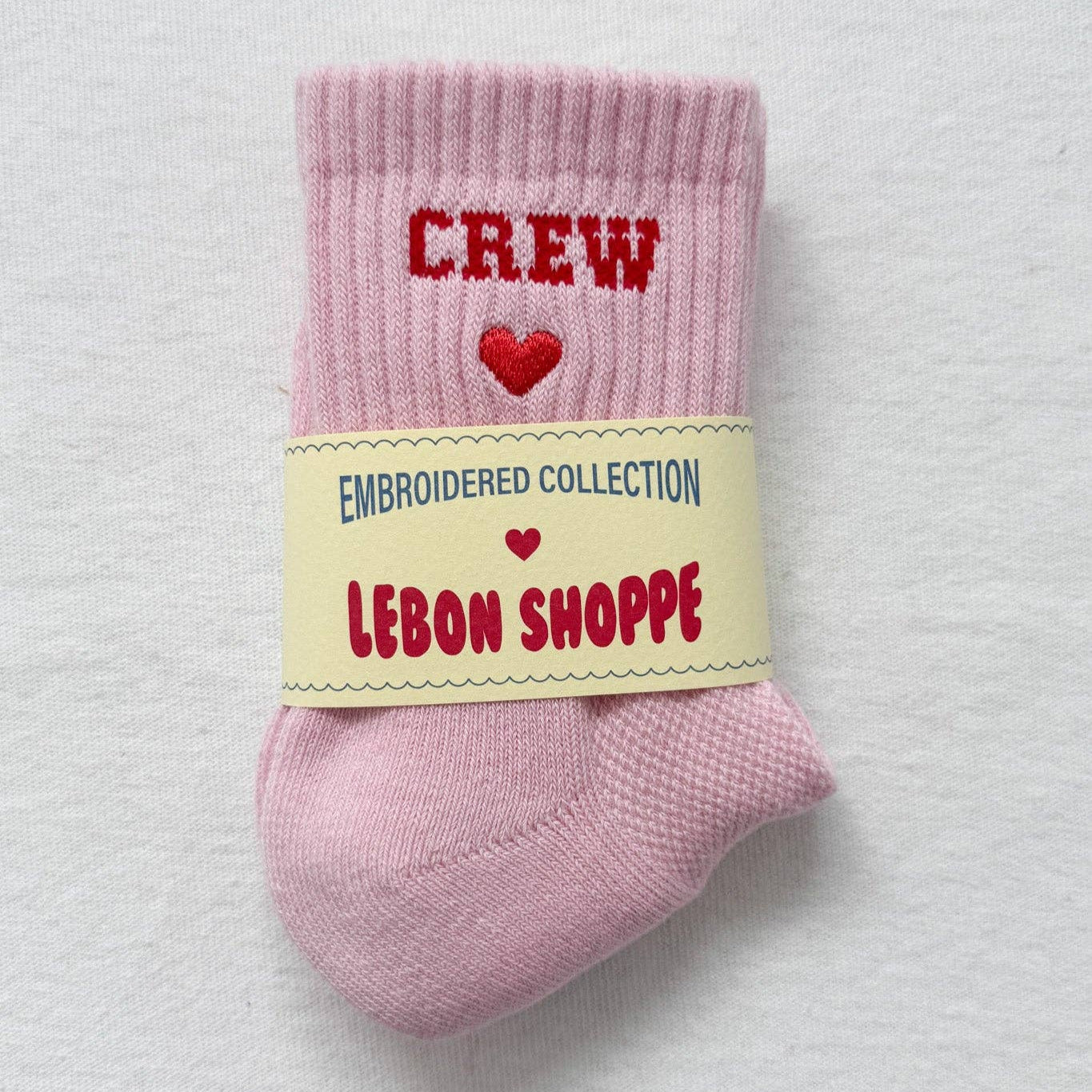 Embroidered Crew Socks: Strawberry Milk
