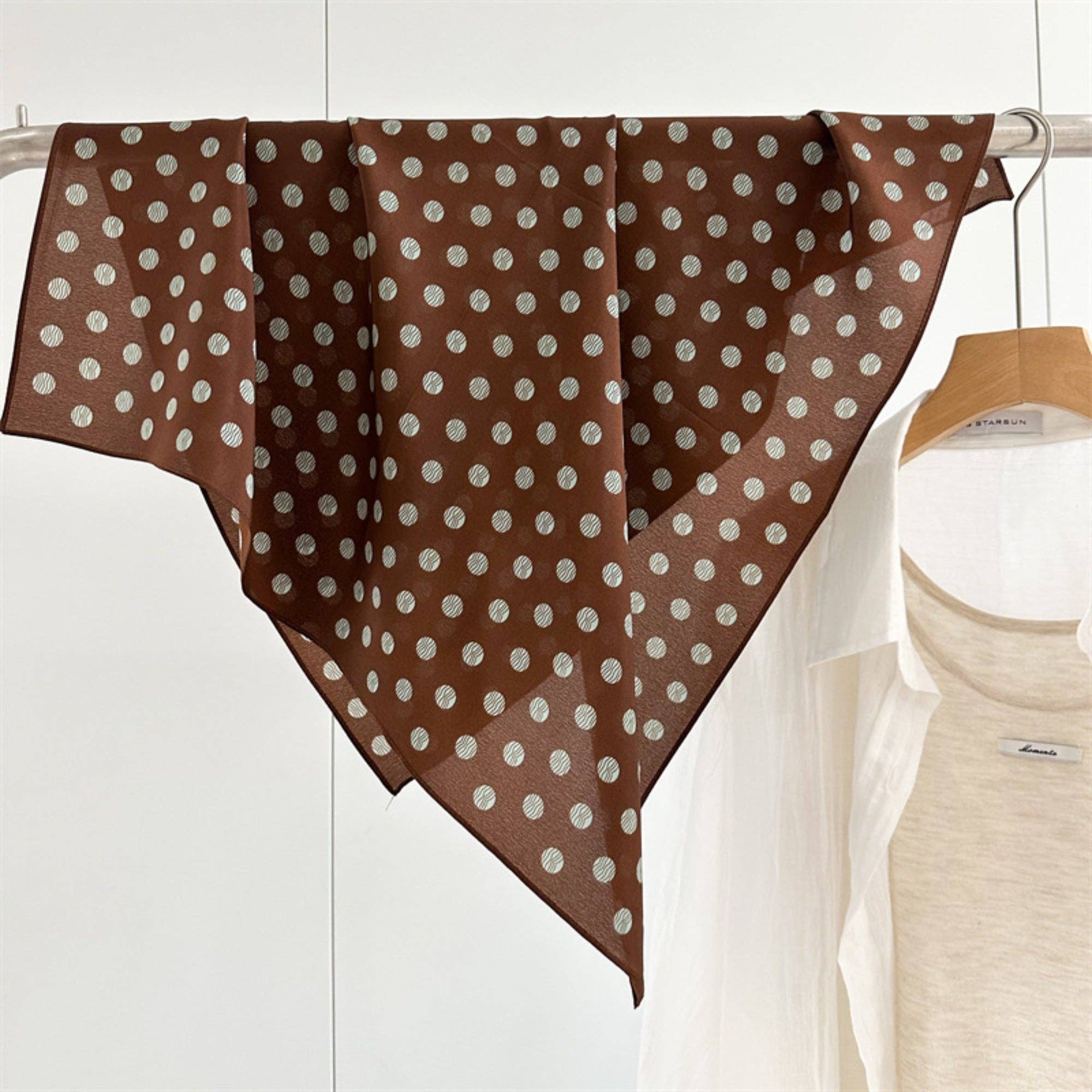 Brown & Green Polka Dot Silk Scarf