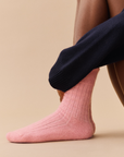 Sherbet Pink Ultra Soft Alpaca Ribbed Bed Socks