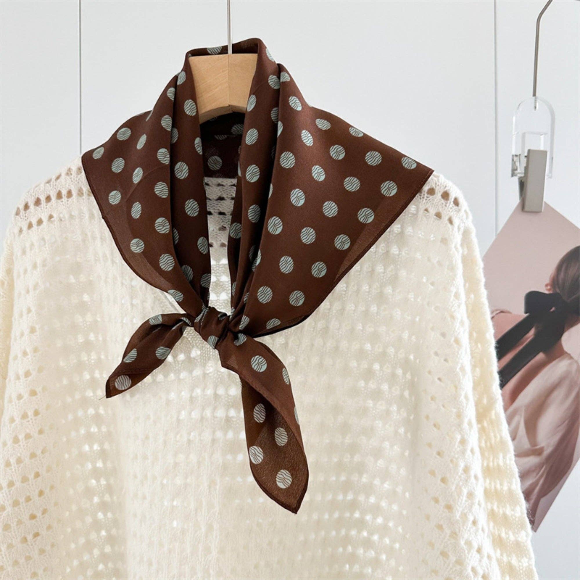 Brown & Green Polka Dot Silk Scarf