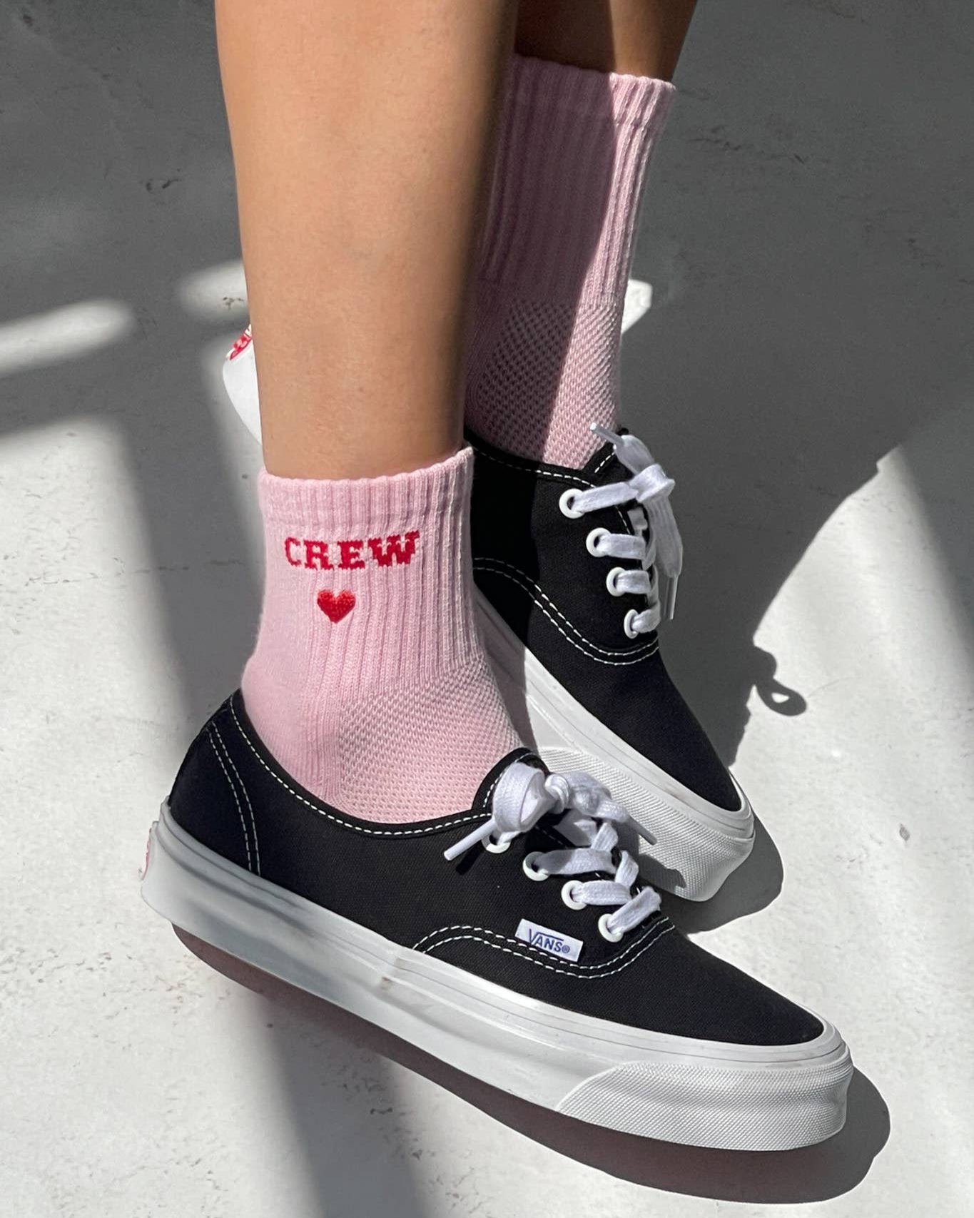 Embroidered Crew Socks: Strawberry Milk