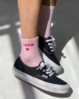 Embroidered Crew Socks: Strawberry Milk