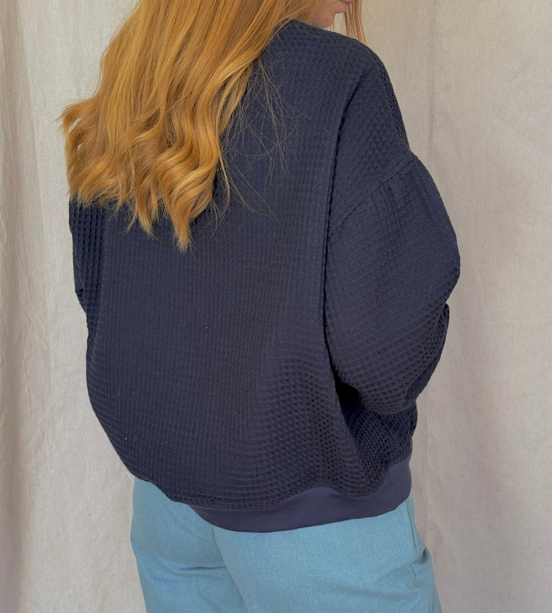 Izzy Sweatshirt Waffle Cotton Navy
