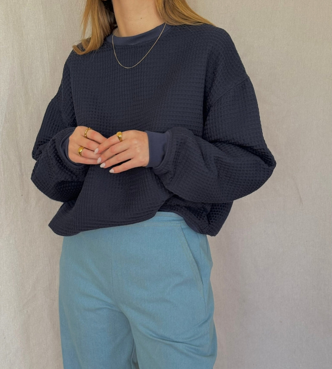 Izzy Sweatshirt Waffle Cotton Navy