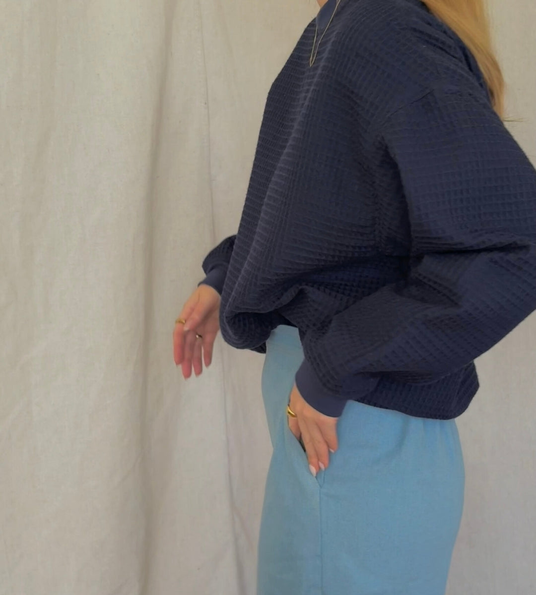 Izzy Sweatshirt Waffle Cotton Navy