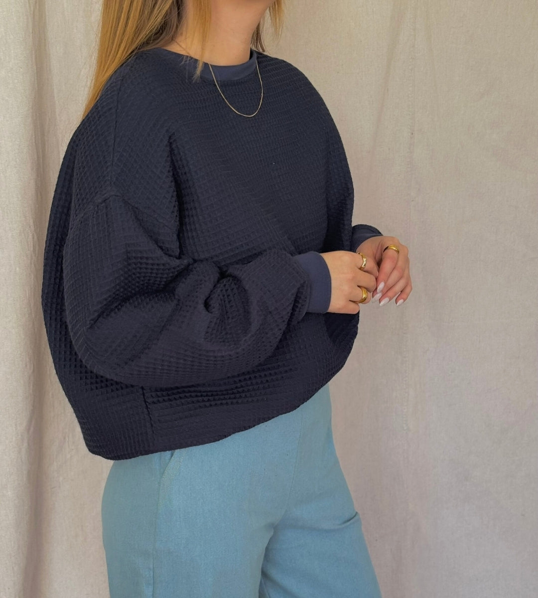Izzy Sweatshirt Waffle Cotton Navy