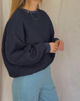 Izzy Sweatshirt Waffle Cotton Navy