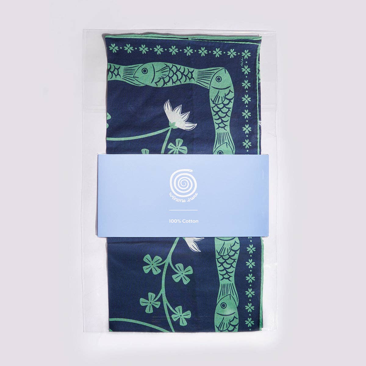 Lucky Jade Fish 100% Cotton Hand Printed Square Bandana