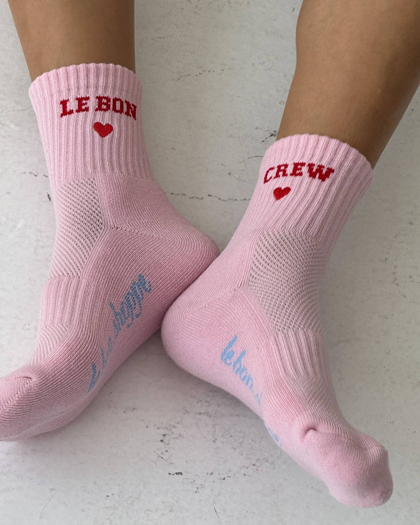 Embroidered Crew Socks: Strawberry Milk