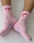 Embroidered Crew Socks: Strawberry Milk