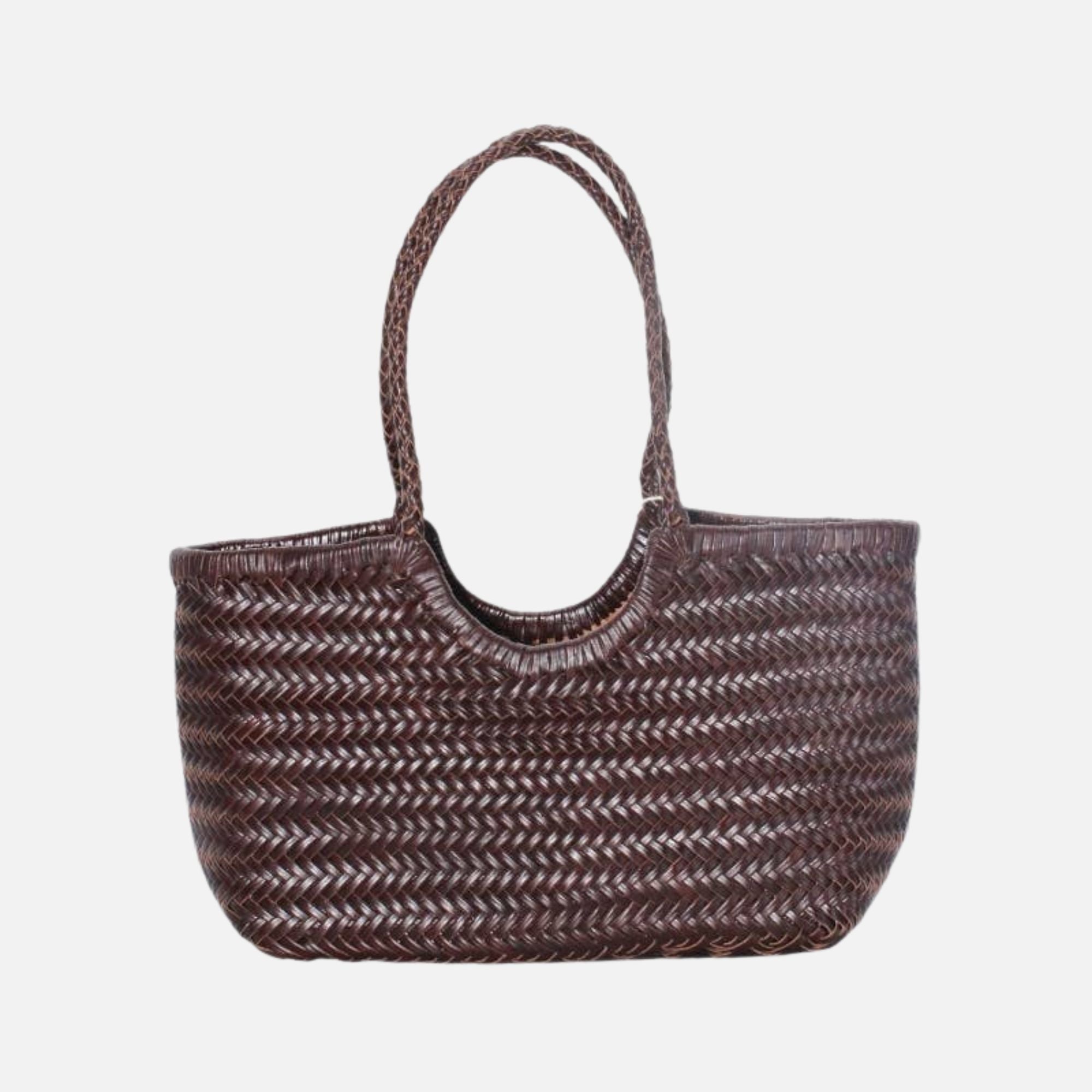 Handwoven U Shape Leather Bag: Chocolate