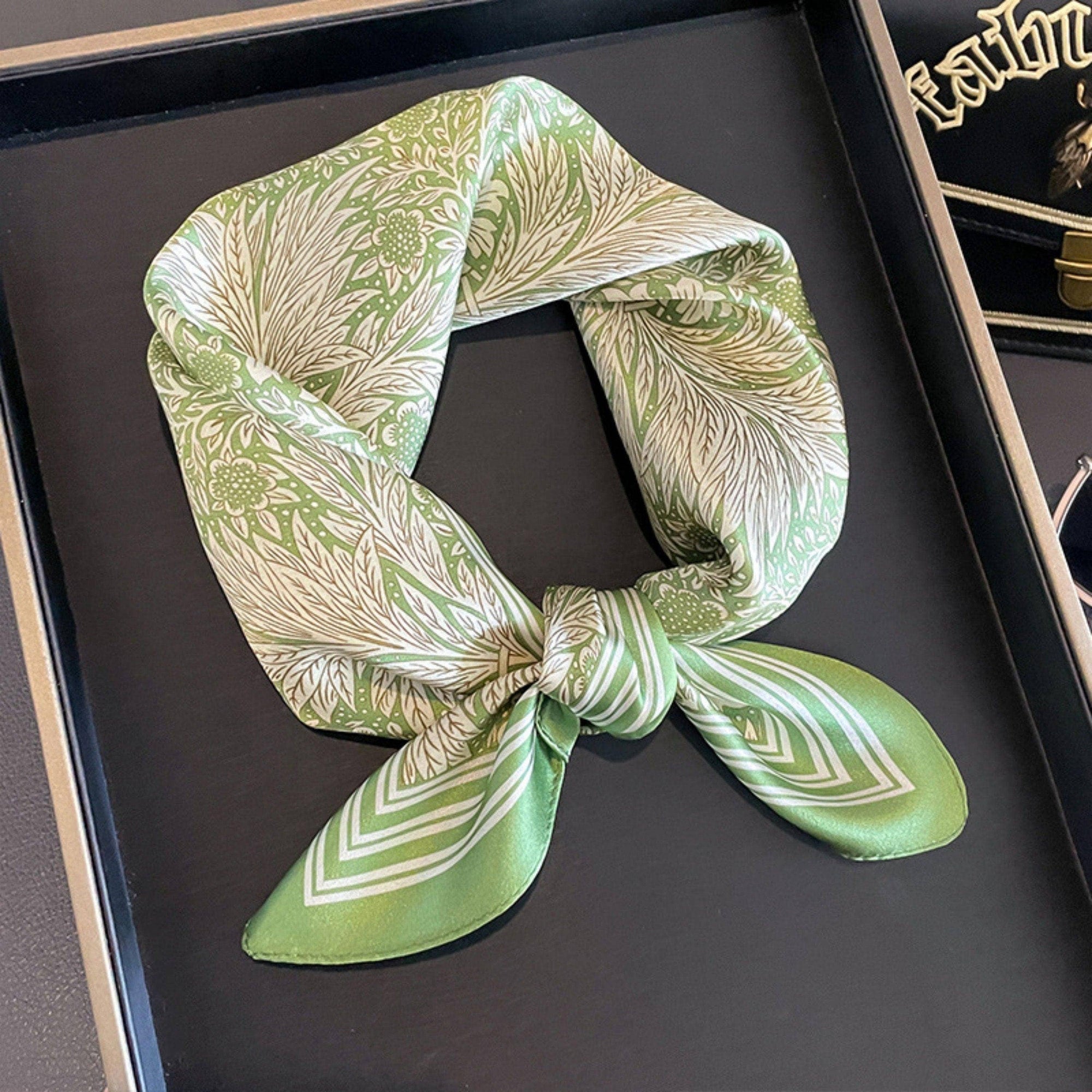 Green Floral Silk Scarf