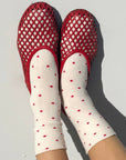 Patterned Sneaker Socks: POLKA DOT - CREAM/RED