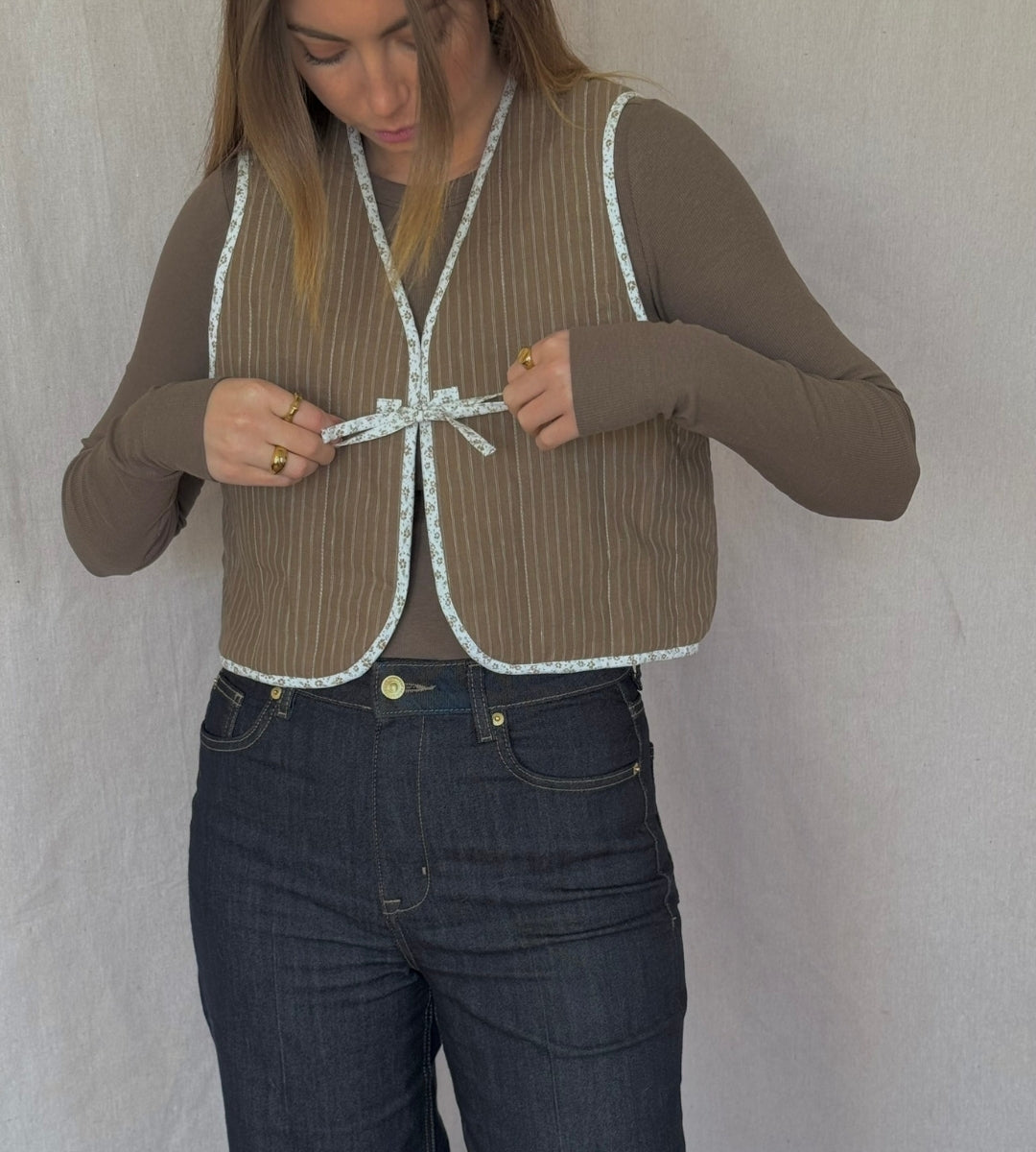 Gilet/Waistcoat Reversible - Brown/Floral