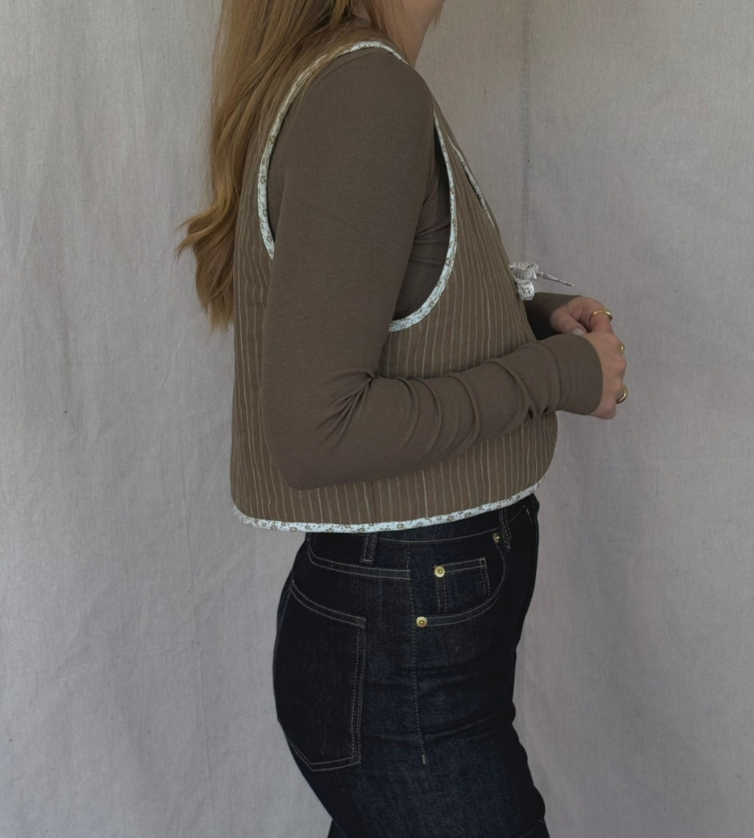 Gilet/Waistcoat Reversible - Brown/Floral