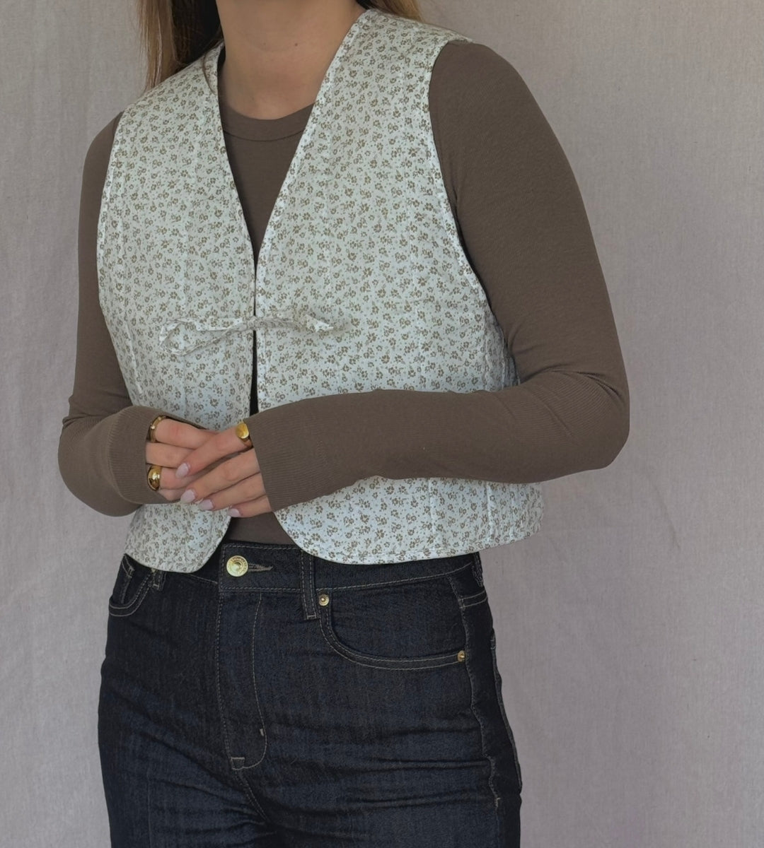 Gilet/Waistcoat Reversible - Brown/Floral