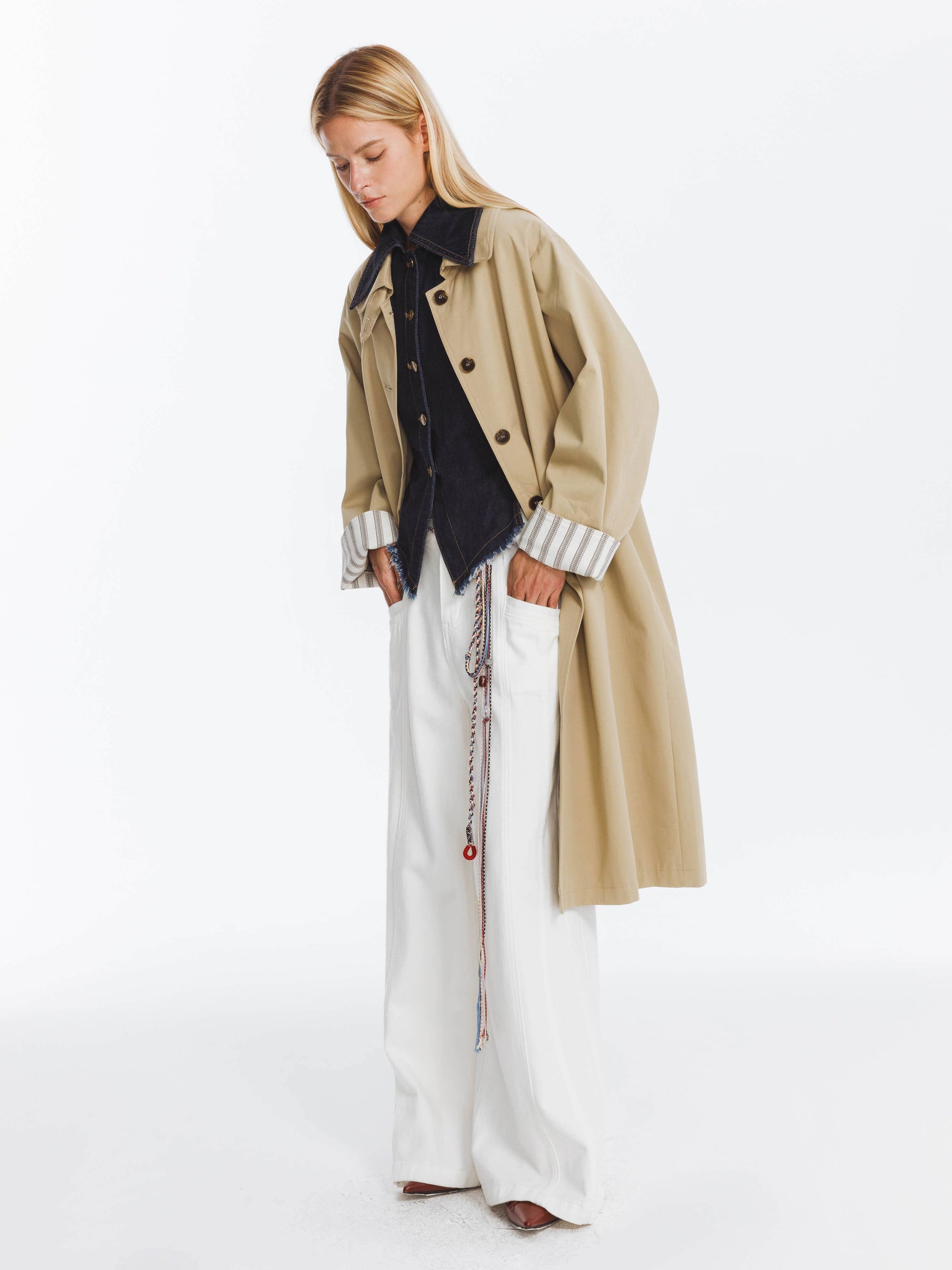 Macintosh Trench Coat with Striped Lining: Tan