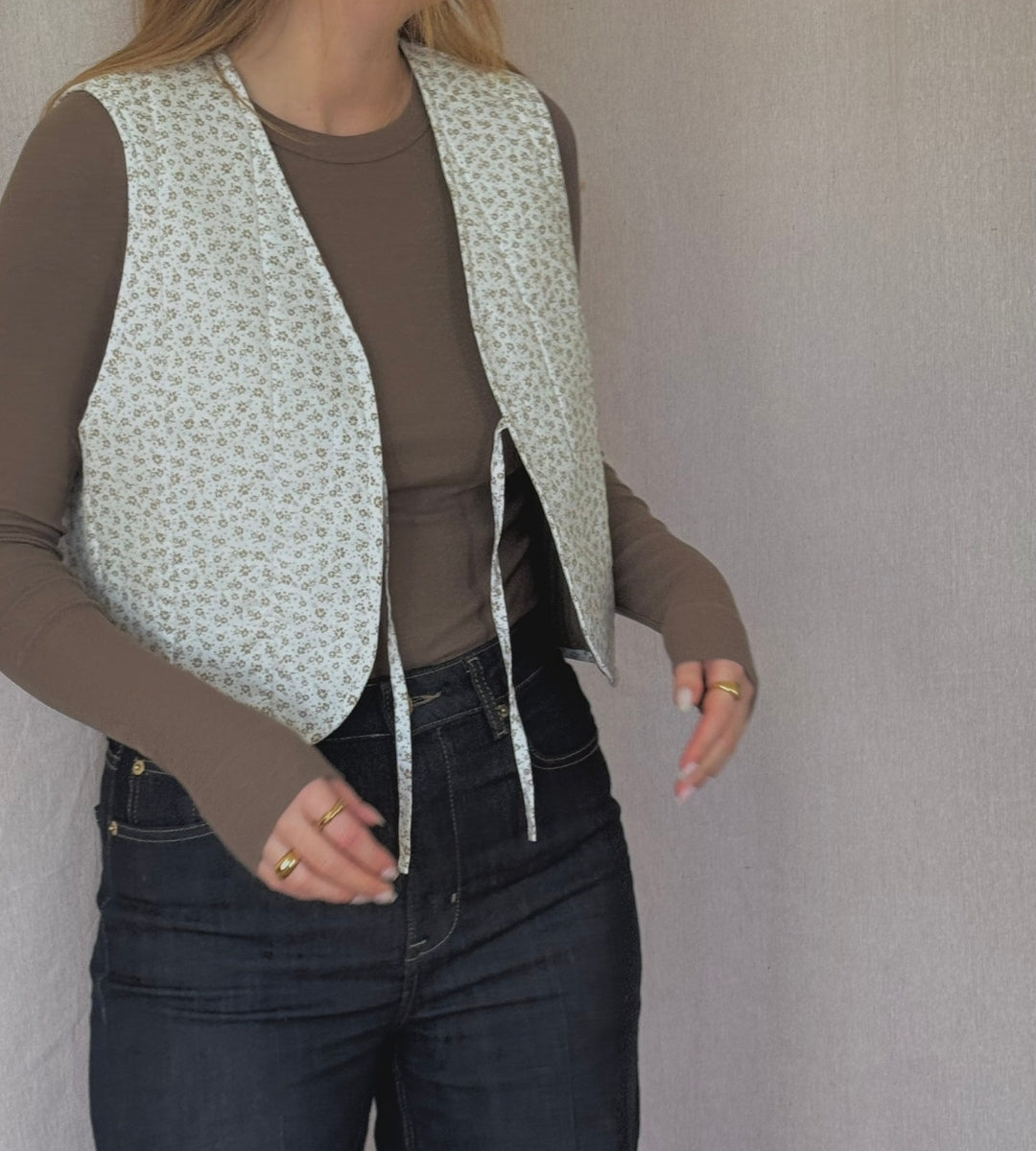 Gilet/Waistcoat Reversible - Brown/Floral