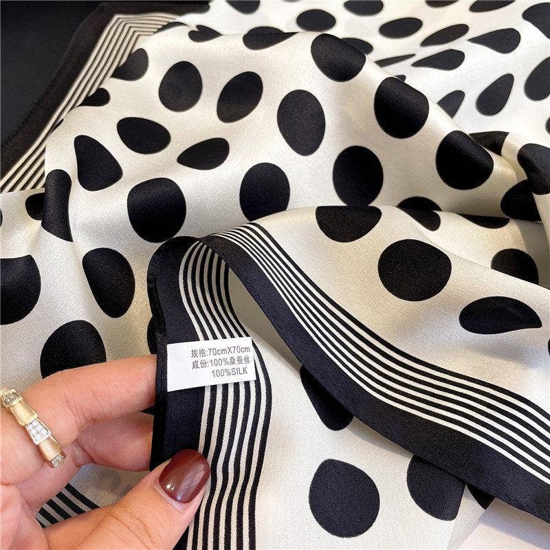 Black and White Polka Dots Silk Scarf