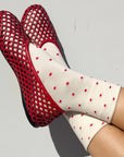 Patterned Sneaker Socks: POLKA DOT - CREAM/RED