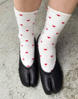 Patterned Sneaker Socks: POLKA DOT - CREAM/RED