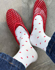 Patterned Sneaker Socks: POLKA DOT - CREAM/RED
