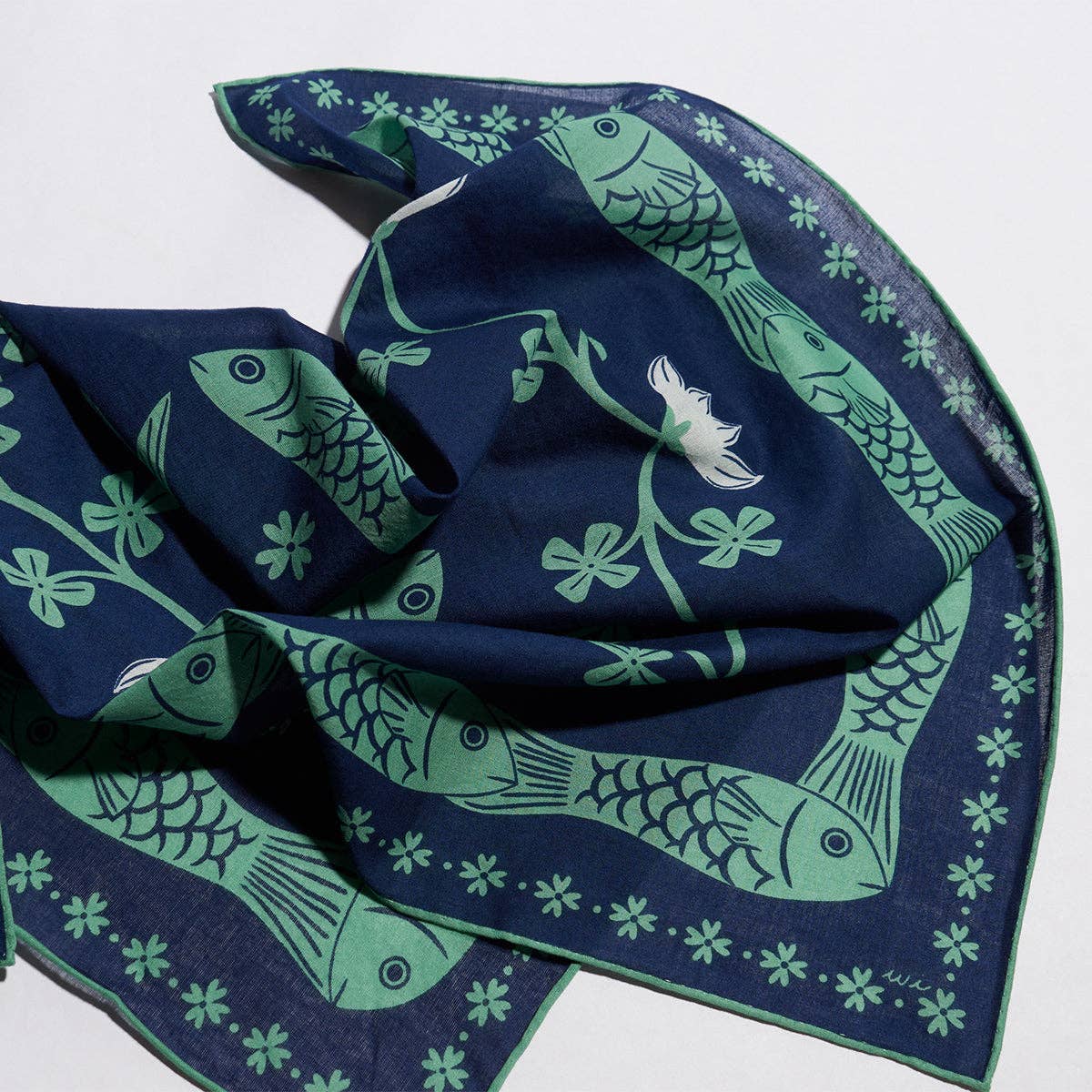 Lucky Jade Fish 100% Cotton Hand Printed Square Bandana