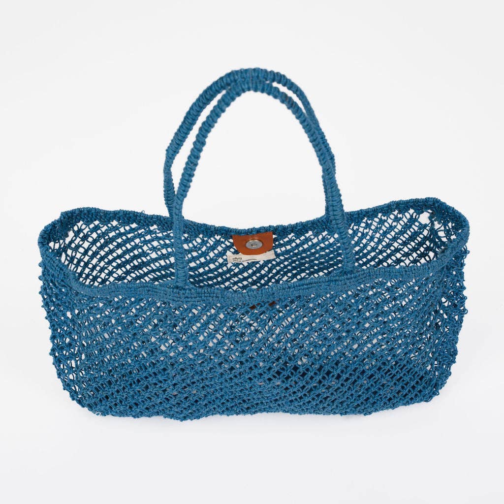 Amara Large Jute Shopper Bag-Navy: Navy