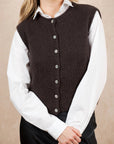 Round Neck Buttoned Vest: Chocolate