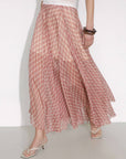 Asymmetrical Flowy Check Maxi Skirt