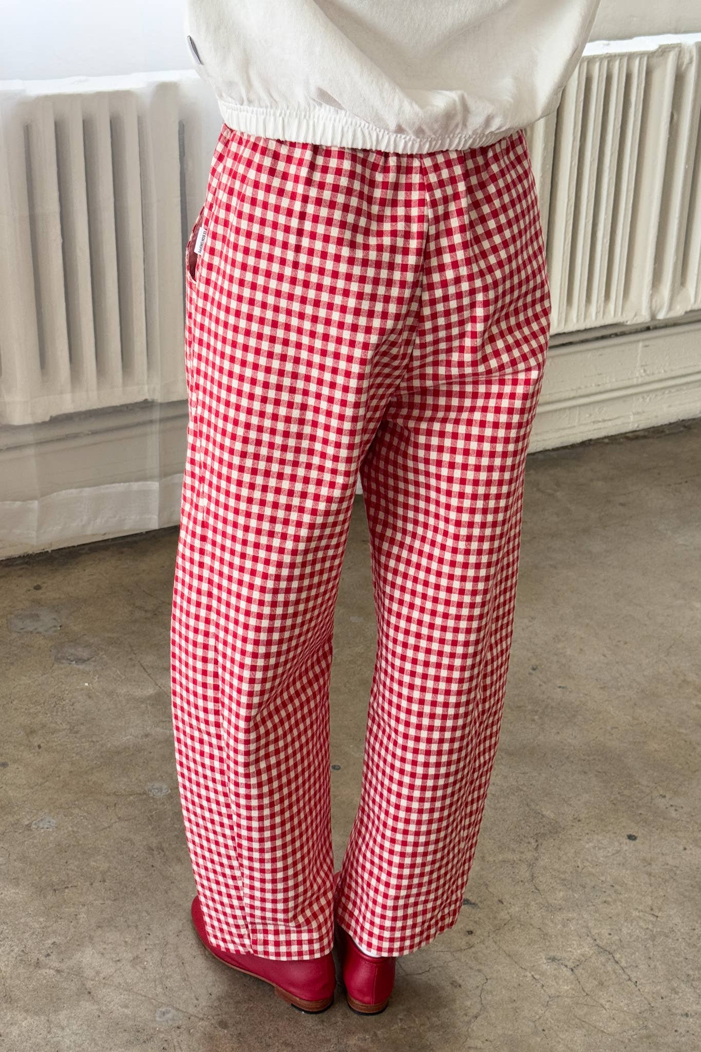 Gingham Arc Pants: Red Gingham