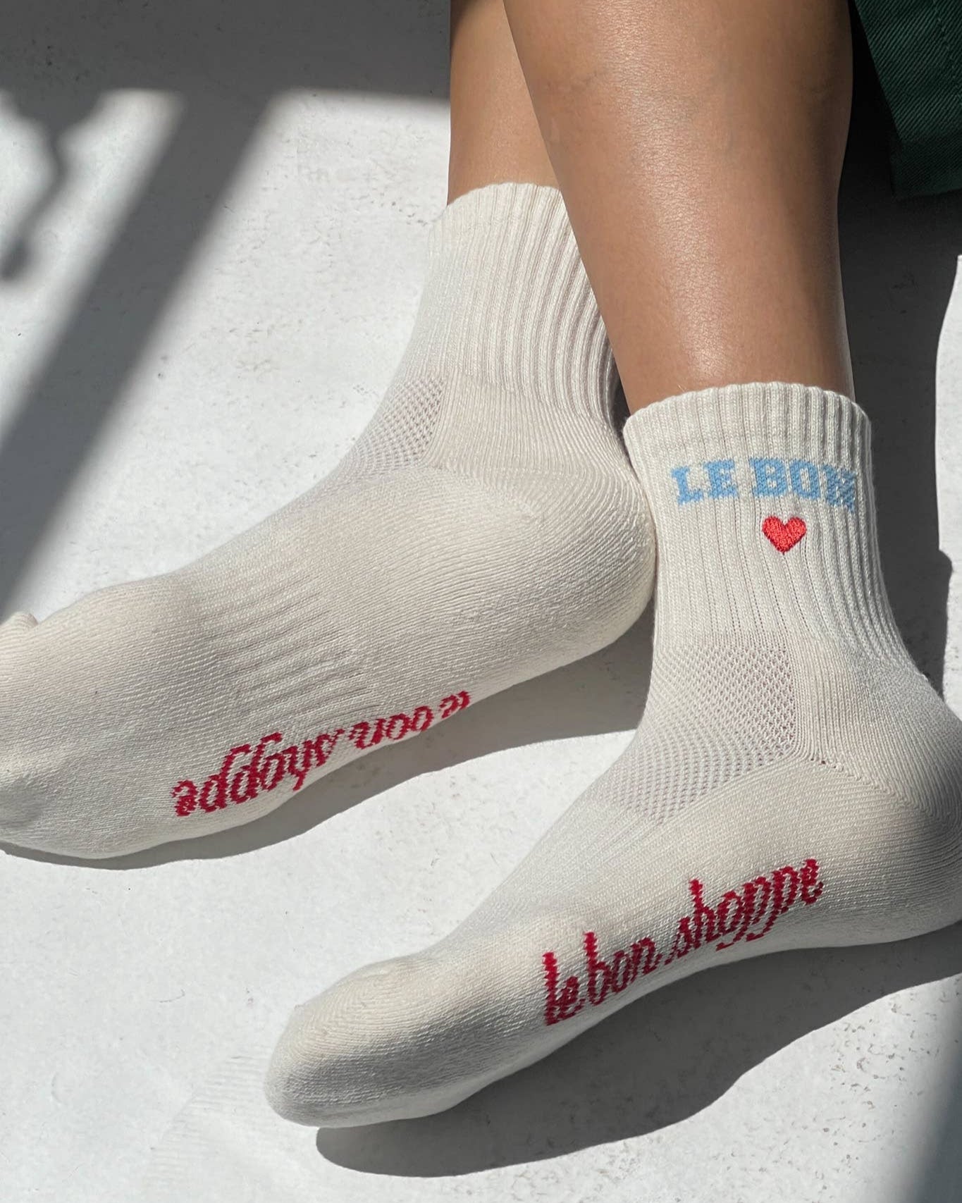 Embroidered Crew Socks: Vanilla