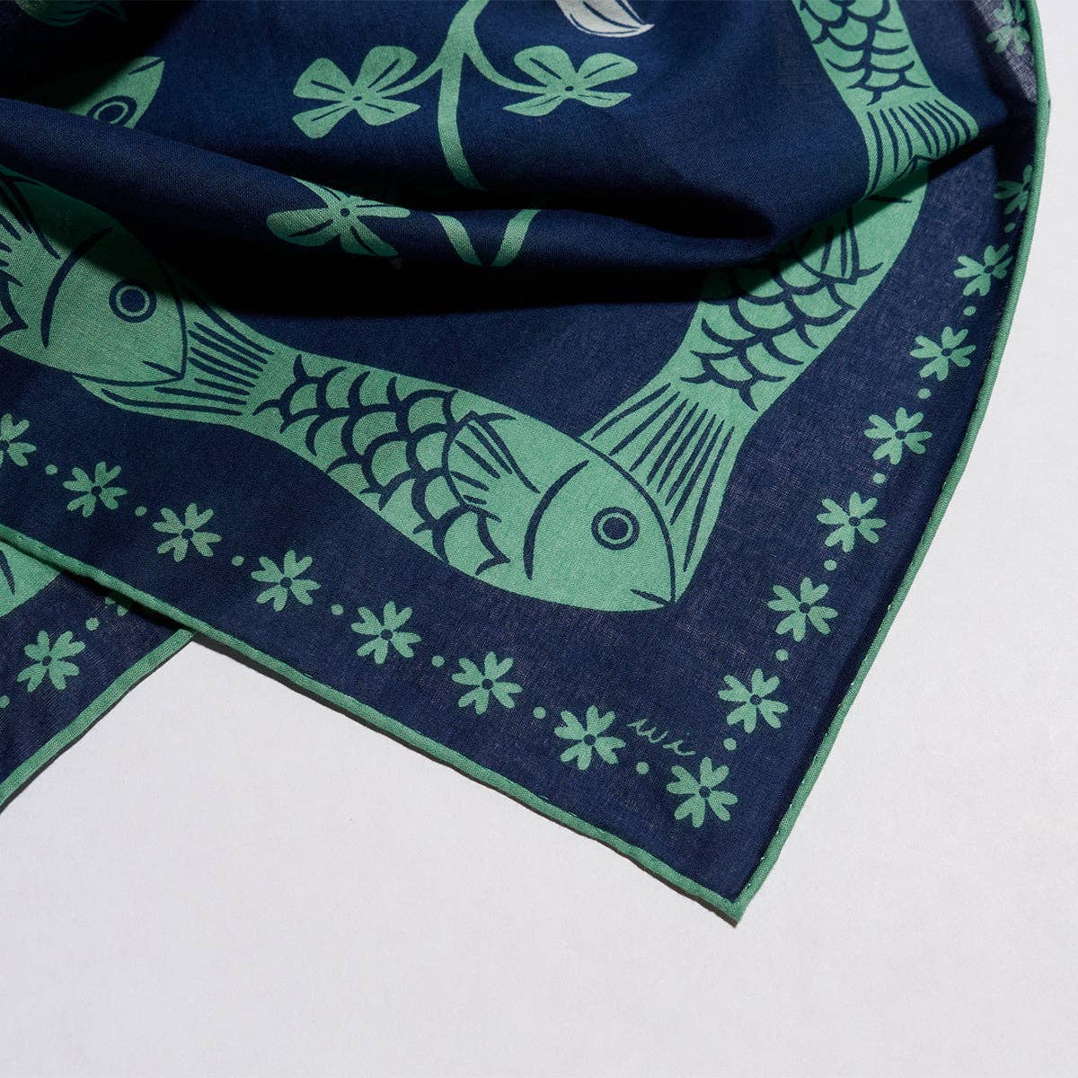 Lucky Jade Fish 100% Cotton Hand Printed Square Bandana