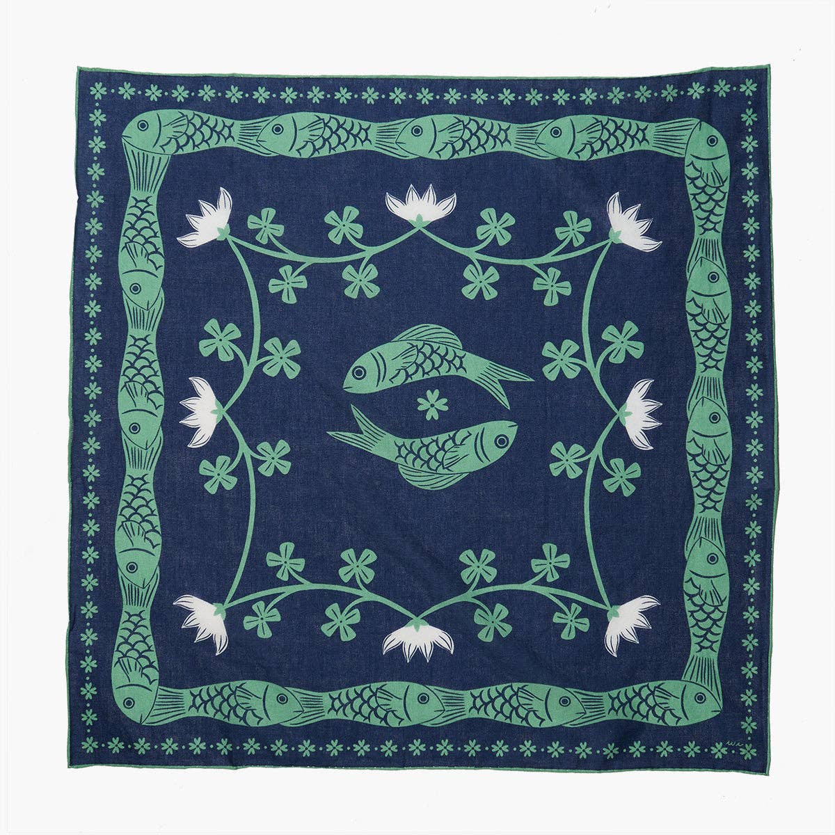 Lucky Jade Fish 100% Cotton Hand Printed Square Bandana