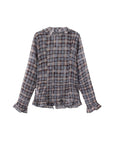 Semi-Sheer Ruffle Trim Check Shirt: Blue